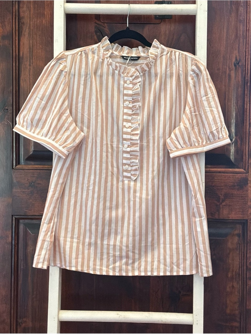 Striped Ruffle Henley Blouse in Cream and Pink by Madewell